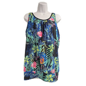 Bikinx Womens Tankini Swimsuit Top Black Tropical Print Size XXL